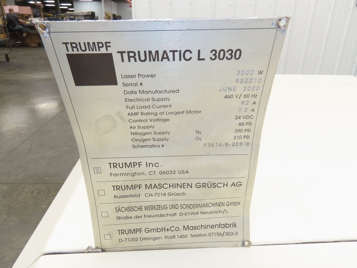 Trumpf TLF 3000 Turbo Industrial CNC Class IV Laser Resonator 1-4kW CO2 He N2