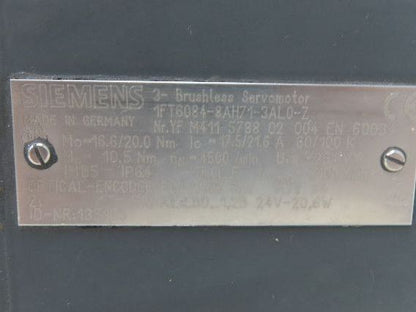 Siemens 1FT6084-8AH71-3AL0-Z Brushless Servo Brake Motor 20Nm