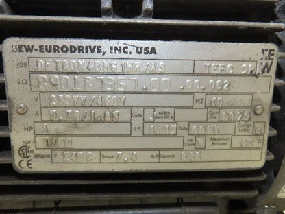 Sew-Eurodrive SF47DT80N4BMG1HR Brake Gearmotor 14.24 Reducer 1Hp 230/460V RH