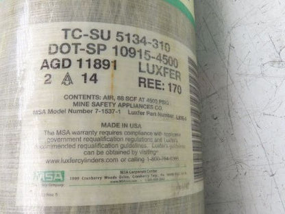 MSA H-60SL SCBA 60 Min Firefighter Respirator Tank Air Cylinder w/Valve 4500psi