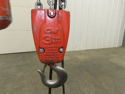 CM Lodestar RRT2 3 Ton Electric Chain Hoist 19' Lift 11/3.3 FPM Trolley 460 Volt