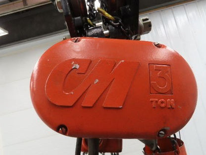 CM Lodestar RRT2 3 Ton Electric Chain Hoist 19' Lift 11/3.3 FPM Trolley 460 Volt