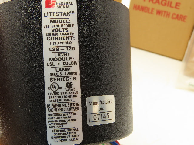 Federal Signal LSB-120 Stack Light Base Litestak 120V Lot of 5