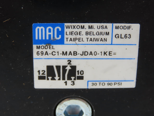 Mac 69A-C1-MAB-JDA0-1KE Pneumatic Air Piloted Valve Normally Open 30-90PSI 24V