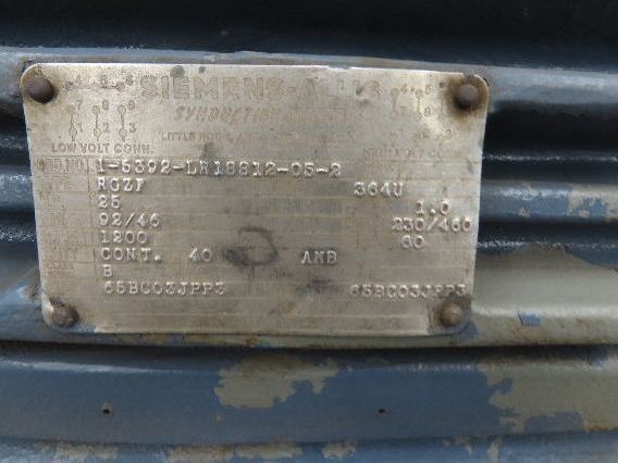 Siemens Allis RGZF AC Electric Motor 25Hp 1200rpm 230/460v 3Ph 364U TEFC