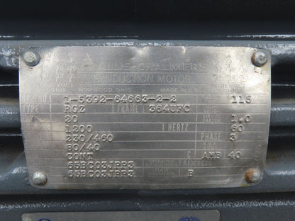Siemens Allis RGZ AC Electric Motor 20Hp 1200rpm 230/460v 3Ph 364UFC TEFC