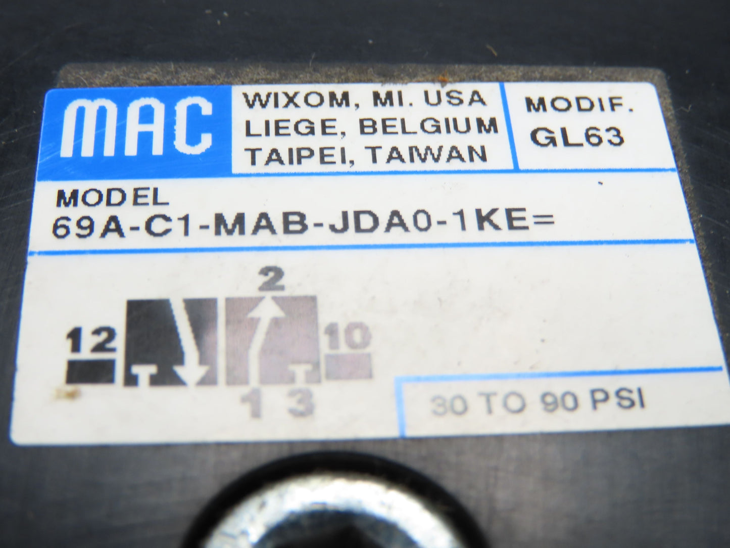 Mac 69A-C1-MAB-JDA0-1KE Pneumatic Air 2 Valve Manifold Assembly 69 Series