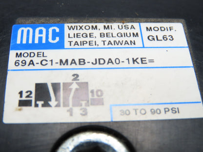 Mac 69A-C1-MAB-JDA0-1KE Pneumatic Air 2 Valve Manifold Assembly 69 Series