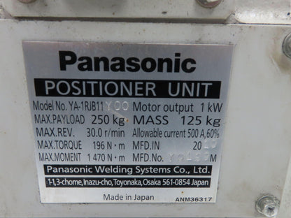 Panasonic YA-1RJB11Y00 Welder Single Axis Positioner Unit 1kw 250kg 30r/min 500A