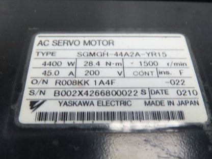 Yaskawa SGMGH-44A2A-YR15 AC Servo Motor 4400W 1500 RPM 200V Encoder UTSAE-B17BBF
