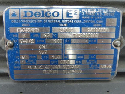 GM Delco FG3454FH Electric AC Motor 7.5Hp 1200 RPM 460V 3PH 256UC Frame