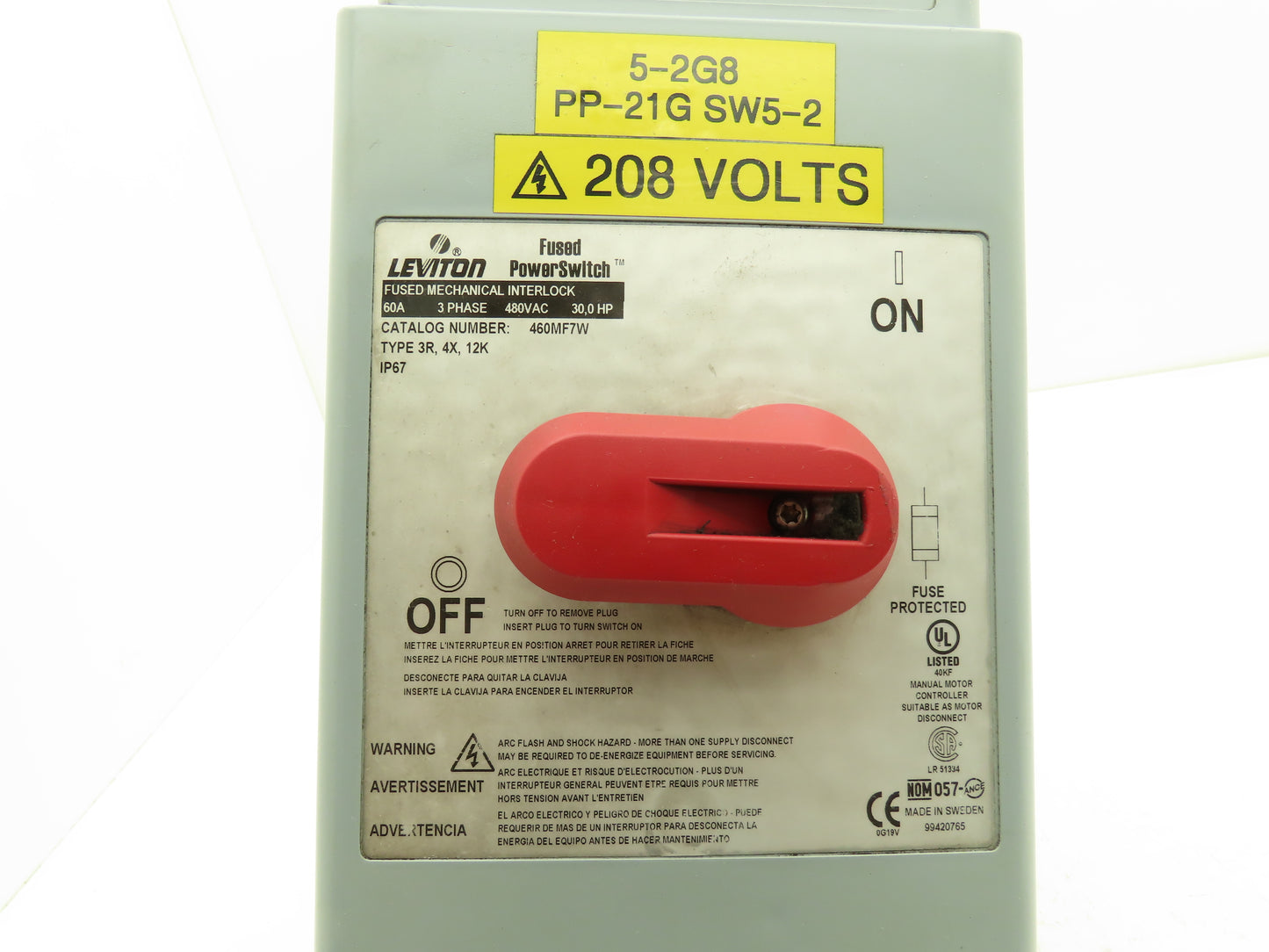 Leviton 460MF7W Fused Mechanical Disconnect 480V 3PH 60A Type 3R, 4X, 12K, IP67