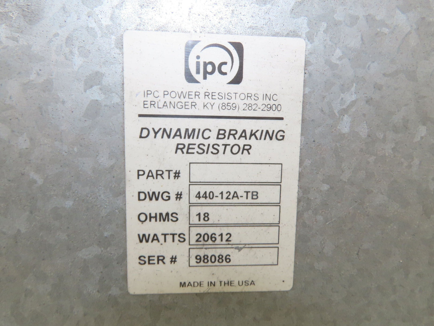 IPC 440-12A-TB Power Brake Resistor Covered 21.6kW 18 Ohms