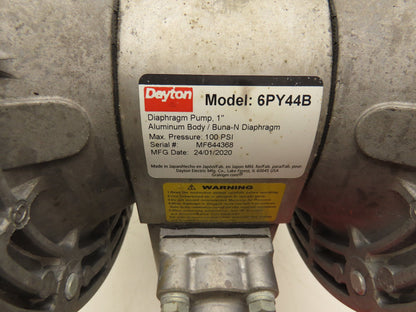 Dayton 6PY44B Pneumatic Diaphragm Air Pump 1" Stainless 100psi 49gpm