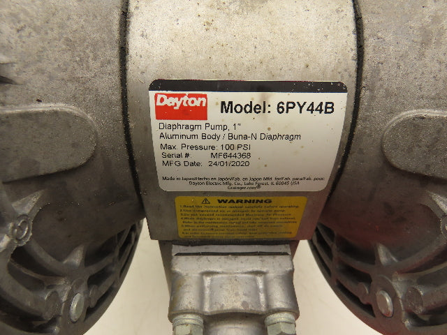 Dayton 6PY44B Pneumatic Diaphragm Air Pump 1" Stainless 100psi 49gpm