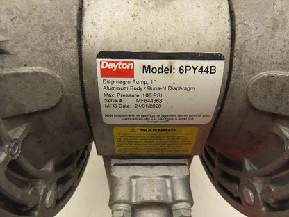 Dayton 6PY44B Pneumatic Diaphragm Air Pump 1" Stainless 100psi 49gpm