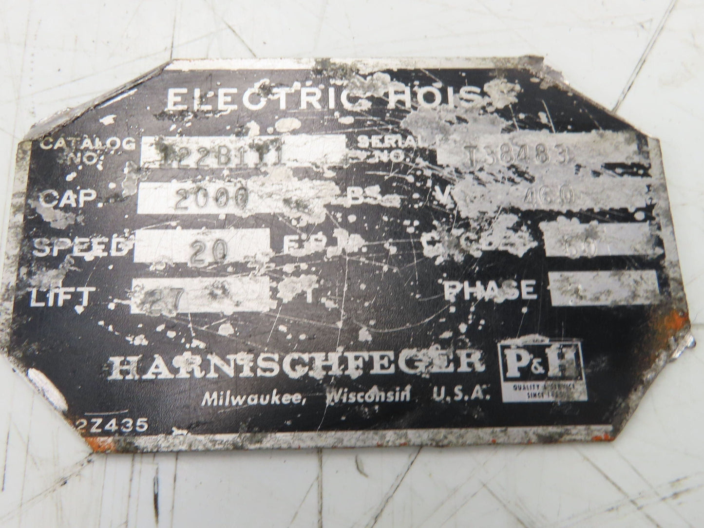 P&H Cleveland Tramrail 1 Ton Bridge Crane Hoist Cable Reel Drum 27' Lift