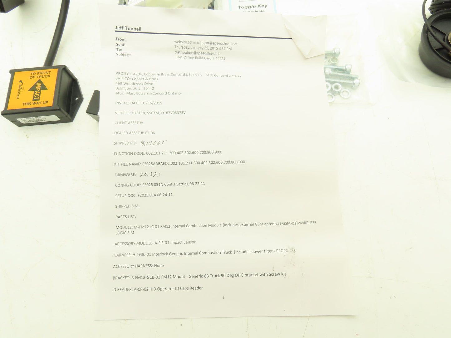 Speedshield Forklift FleetOnline Wireless Asset Tracking system Kit