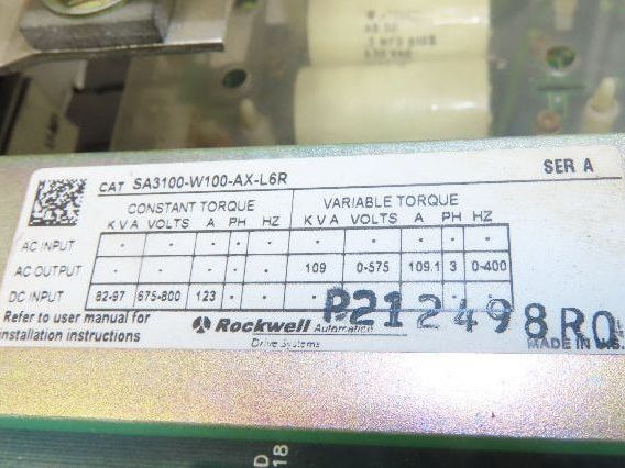 Allen Bradley SA3100-W100 Rockwell VFD Drive Regenerative Inverter 100Hp 575V