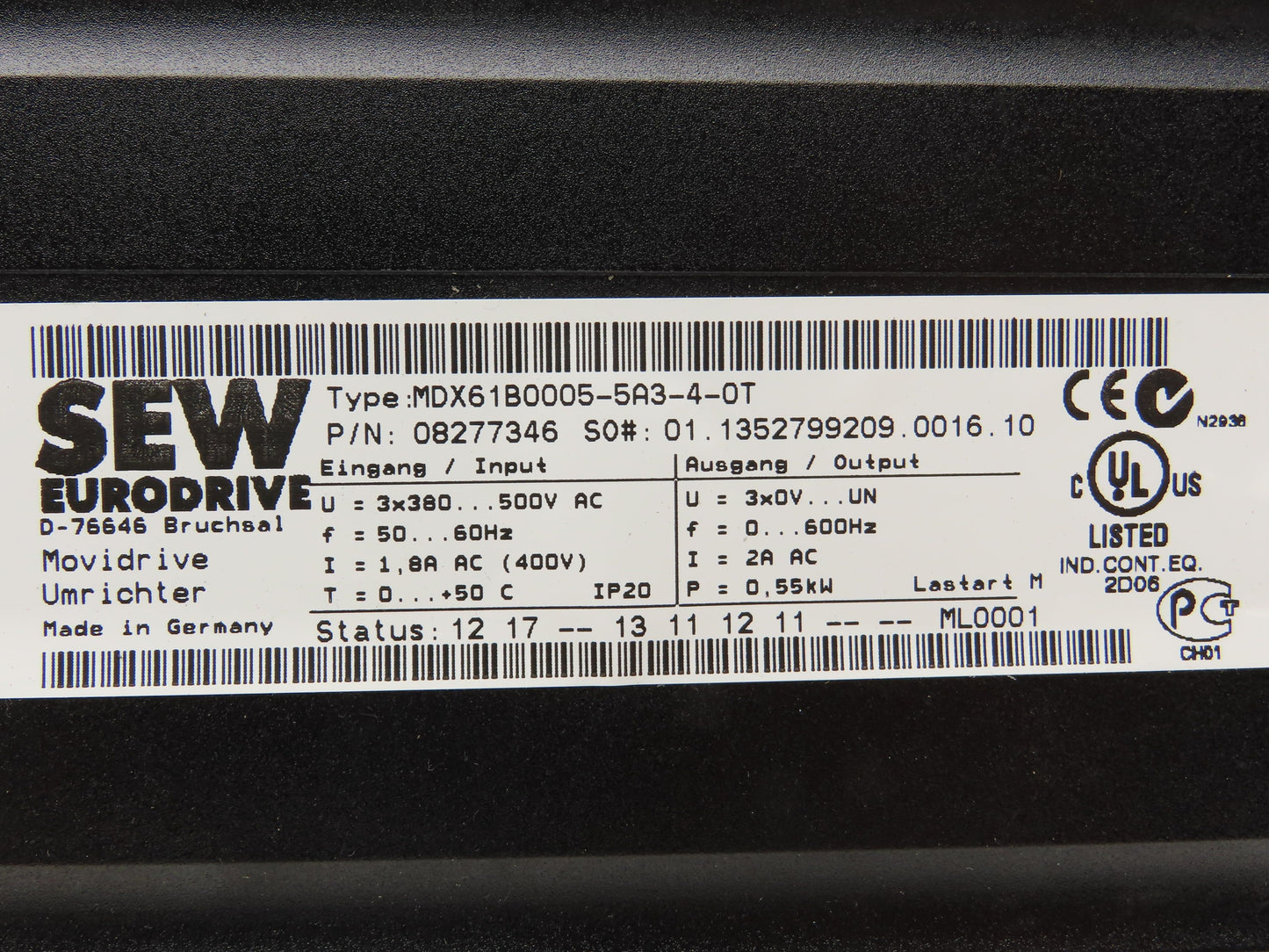 SEW-EuroDrive MDX61B0005-5A3-4-0T Movidrive Compact Servo Drive Inverter 500VA