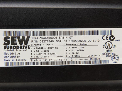 SEW-EuroDrive MDX61B0005-5A3-4-0T Movidrive Compact Servo Drive Inverter 500VA