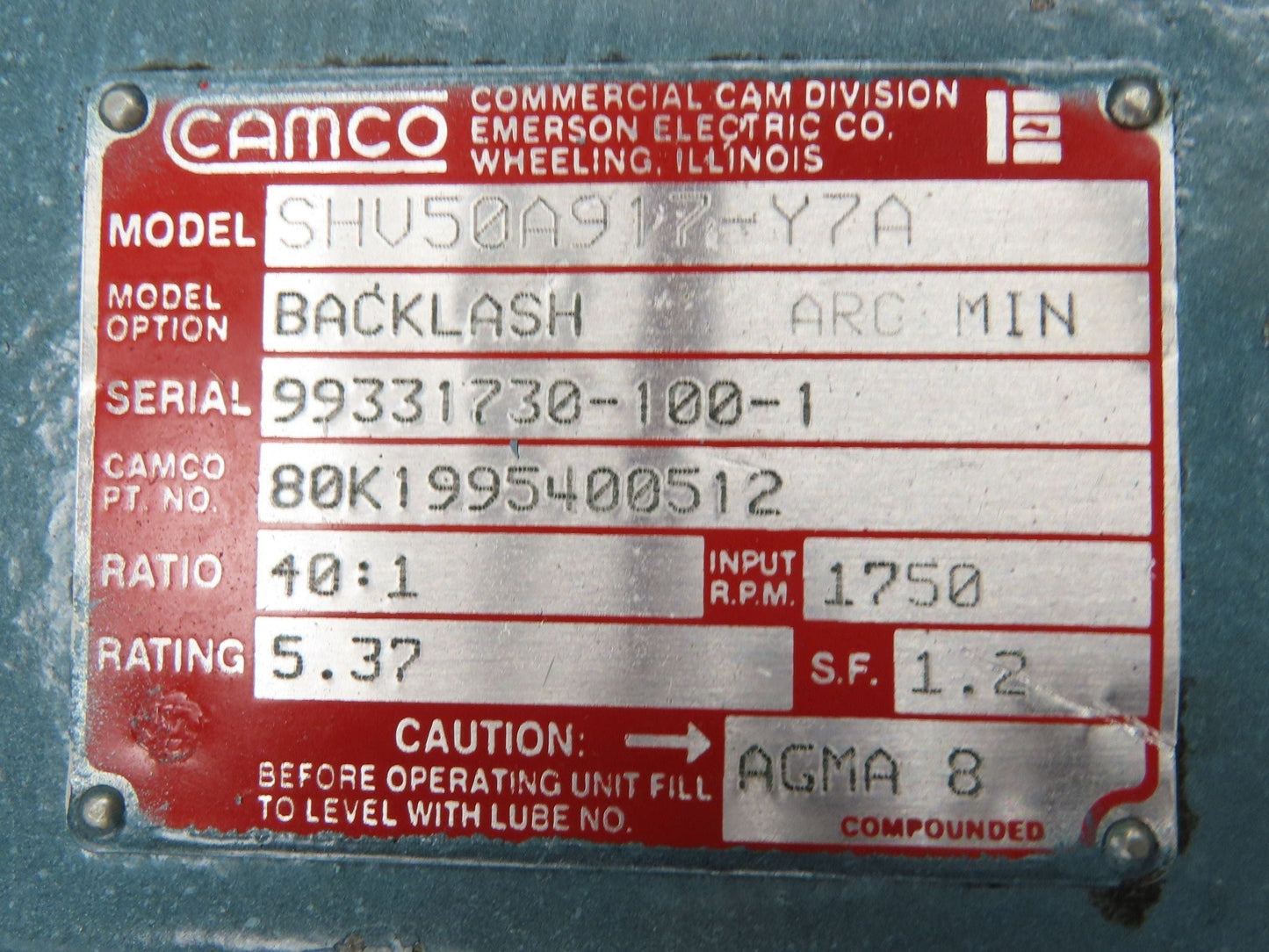 Camco 900P4H72-270 Rotary Index Drive 4 Stops 2" Output 40:1 Gear Reducer 5Hp