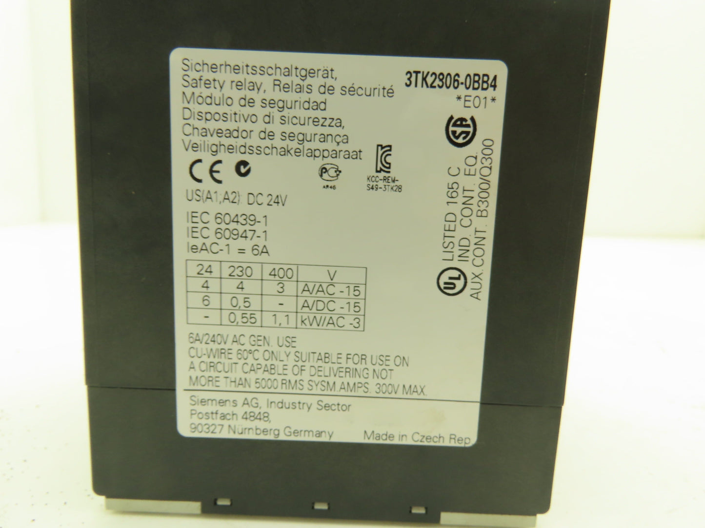 Siemens 3TK2806-0BB4 Contactor Safety Combination 5NO 1NC Circuit 24VDC