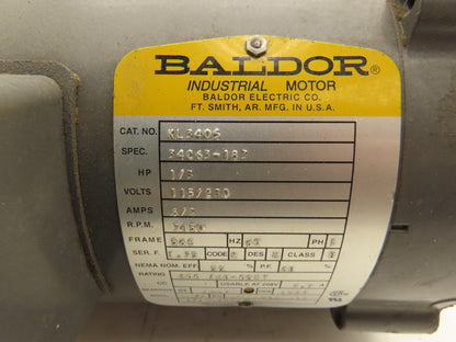 Baldor KL3405 AC Motor 1/3Hp 3450rpm 115/230v 1ph 56CTEFC