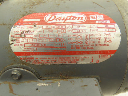 Dayton 2N864L AC Motor 1/3Hp 1725/1425rpm 208-220/440v 3ph D56 PF