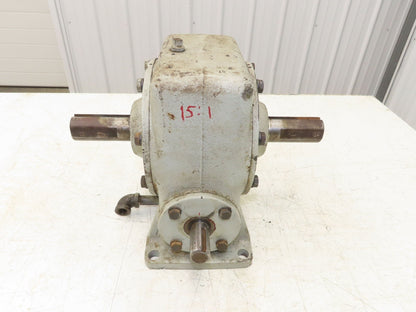Worm Gearbox Horizontal Drive Dual Output 15:1 Reducer 1" Solid Input Shaft