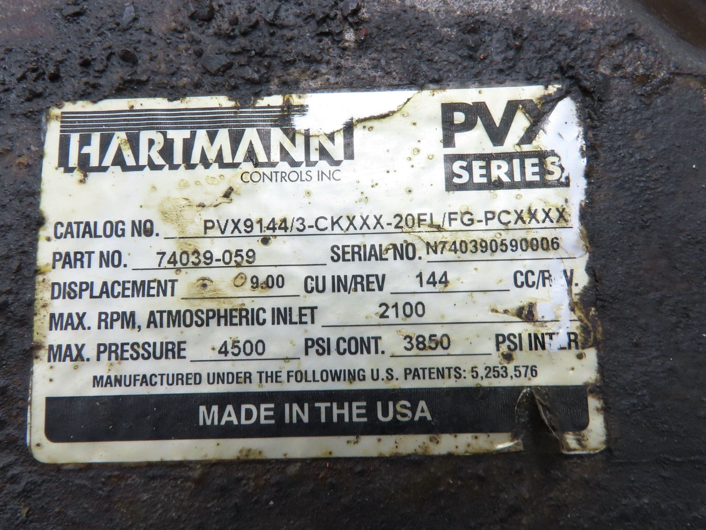 Hartmann PVX9144/3-CKXXX-20FL/FG-PCXXXX Hydraulic Piston Pump 70gpm 4500psi