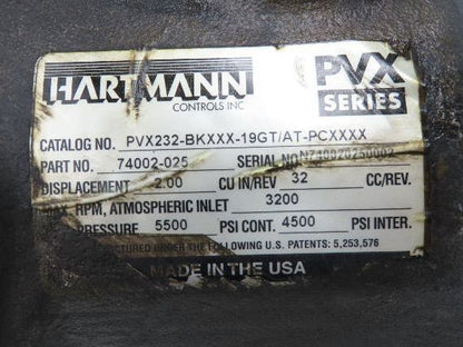 Hartmann PVX232-BKXXX-19GT/AT-PCXXXX Hydraulic Piston Pump 15gpm 4500psi