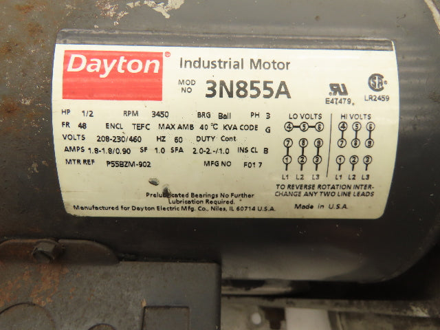 #53 Junior Centrifugal Blower Fan 482CFM 230/460V 3ph 1/2Hp 5"x 5"