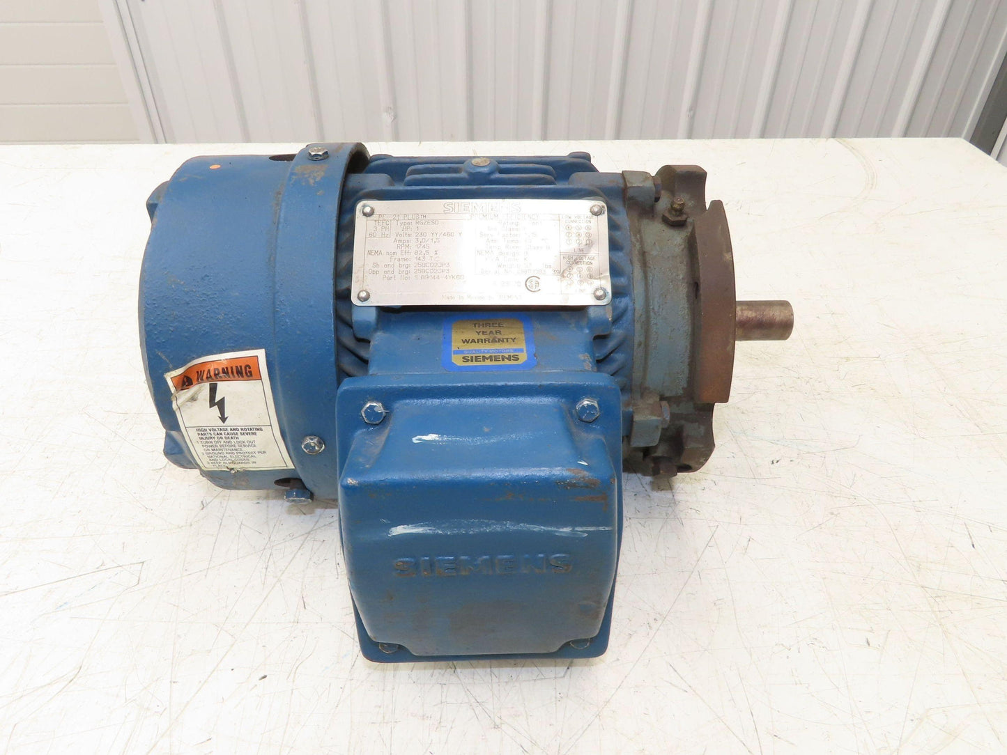 Siemens PE-21 Plus AC Motor 1Hp 1745rpm 230/460v 3ph 143TC TENV