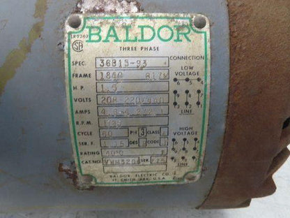 Baldor 36B15-93 AC Motor 1.5Hp 1725rpm 220/440 184C