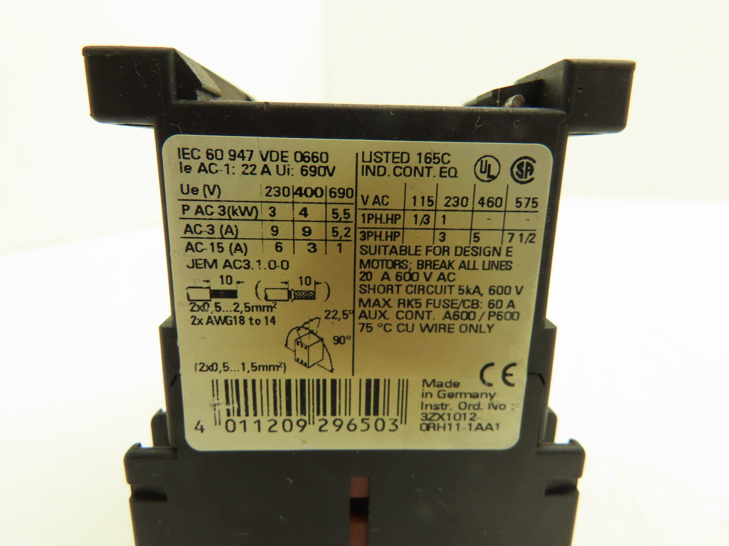 Siemens 3RT1016-2BB41 Motor Starter Contactor 3-Pole 1NO 22A 7.5Hp Lot of 18