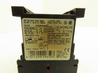 Siemens 3RT1016-2BB41 Motor Starter Contactor 3-Pole 1NO 22A 7.5Hp Lot of 18