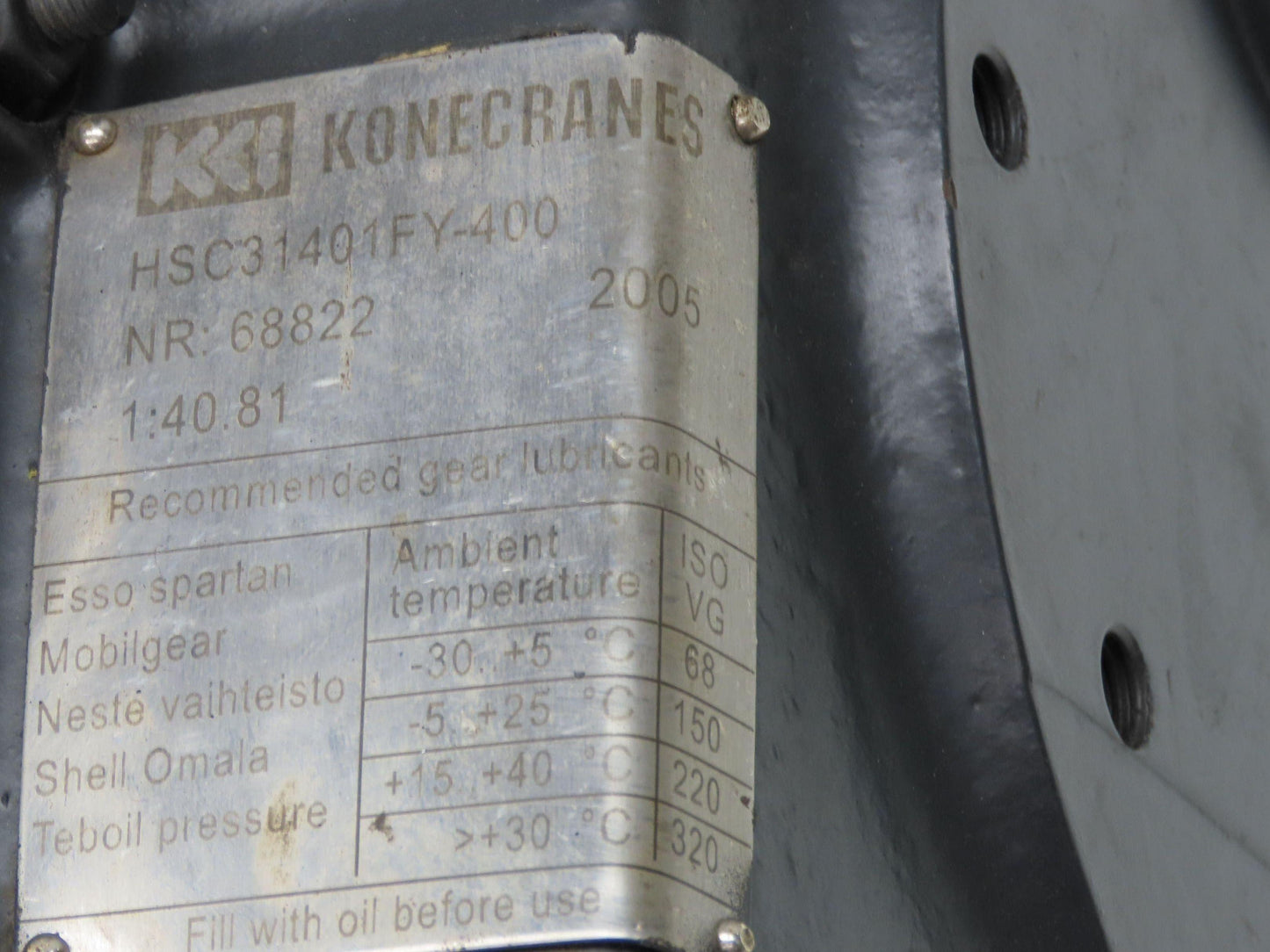 Kone Cranes HSC31401FY-400 Gear Drive Reducer 40.8:1 Gearbox 70mm Hollow Shaft