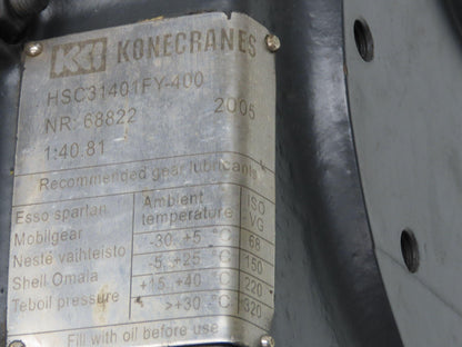 Kone Cranes HSC31401FY-400 Gear Drive Reducer 40.8:1 Gearbox 70mm Hollow Shaft