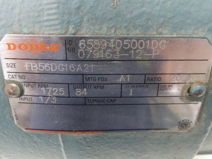 Dodge Reliance FB56DG16A21 Inline Gearmotor 20.9 Reducer .3Hp 84rpm 230/460v 3ph