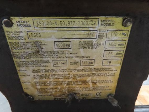 Hyster Forklift Class 3 SideShift Attachment 20" x 38.5" Wide 9900lbs 4500kg