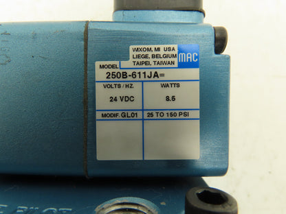 Mac 58D-73-611JA Pneumatic Air Valve Pilot 24vdc 25-150psi