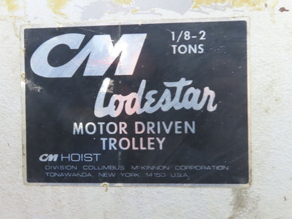 CM Lodestar R 2 Ton Electric Chain Hoist 8 Fpm 14' Lift 635 Power Trolley 3PH