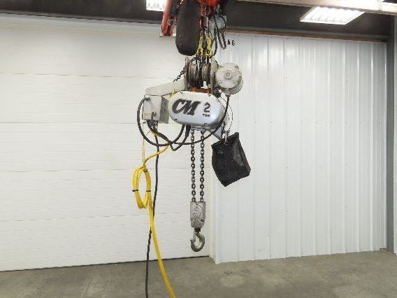 CM Lodestar R 2 Ton Electric Chain Hoist 8 Fpm 14' Lift 635 Power Trolley 3PH
