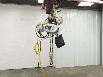 CM Lodestar R 2 Ton Electric Chain Hoist 8 Fpm 14' Lift 635 Power Trolley 3PH