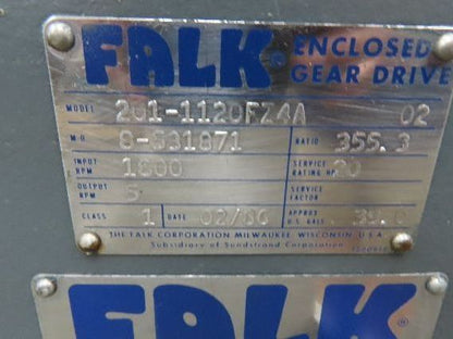 Falk 201-1120FZ4A Inline Gearbox Gear Drive 355.3 Reducer 5 RPM Output