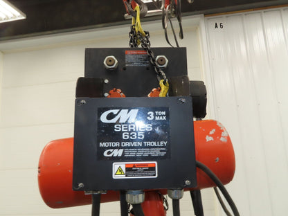 CM Lodestar RRT2 3 ton Electric Chain Hoist 11/3.3 FPM 12' L 635 Power Trolley