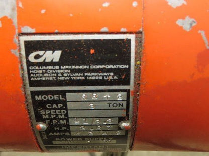 CM Lodestar RRT2 3 ton Electric Chain Hoist 11/3.3 FPM 12' L 635 Power Trolley