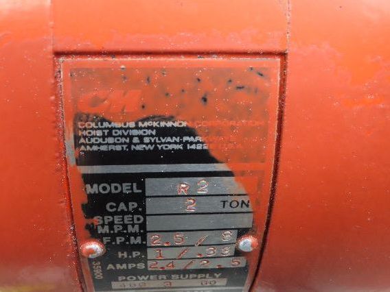 CM Lodestar R2 2 Ton Electric Chain Hoist 2Speed 9'Lift 635 Motor Driven Trolley