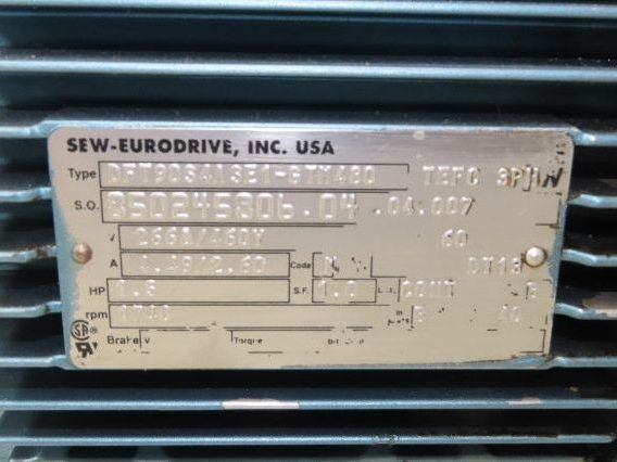 Sew Eurodrive SH67DT90S4ASE1-6TM480 Gearmotor 46.4 Reducer 38rpm 1.5Hp 266/460V